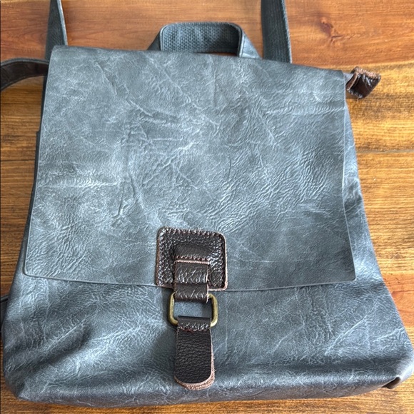 Gray Vintage Canvas Backpack with Leather Accents - Picture 7 of 7